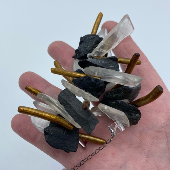 Black & Clear Stone Tribal Inspired Boho Statement Bracelet - Picture 10 of 11